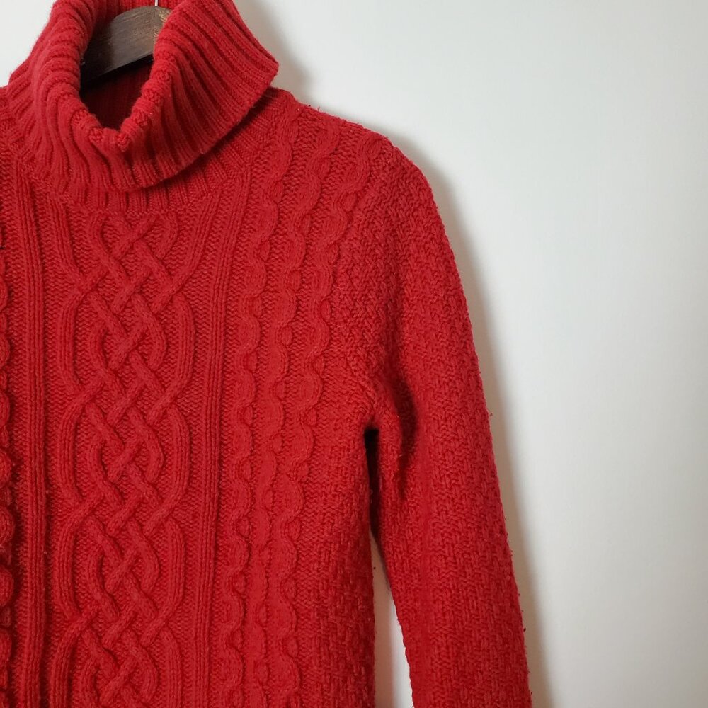 EDDIE BAUER | Turtleneck Cableknit Ribbed Hem Long Sleeve Red Sweater (Size M) - Picture 11 of 12
